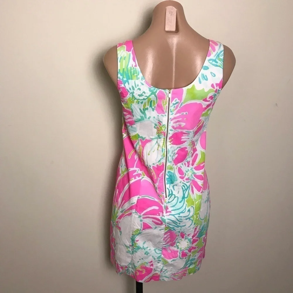 Lilly Pulitzer Cathy Shift Dress Dont Give a Cluck Flamingo Pink Green White 00